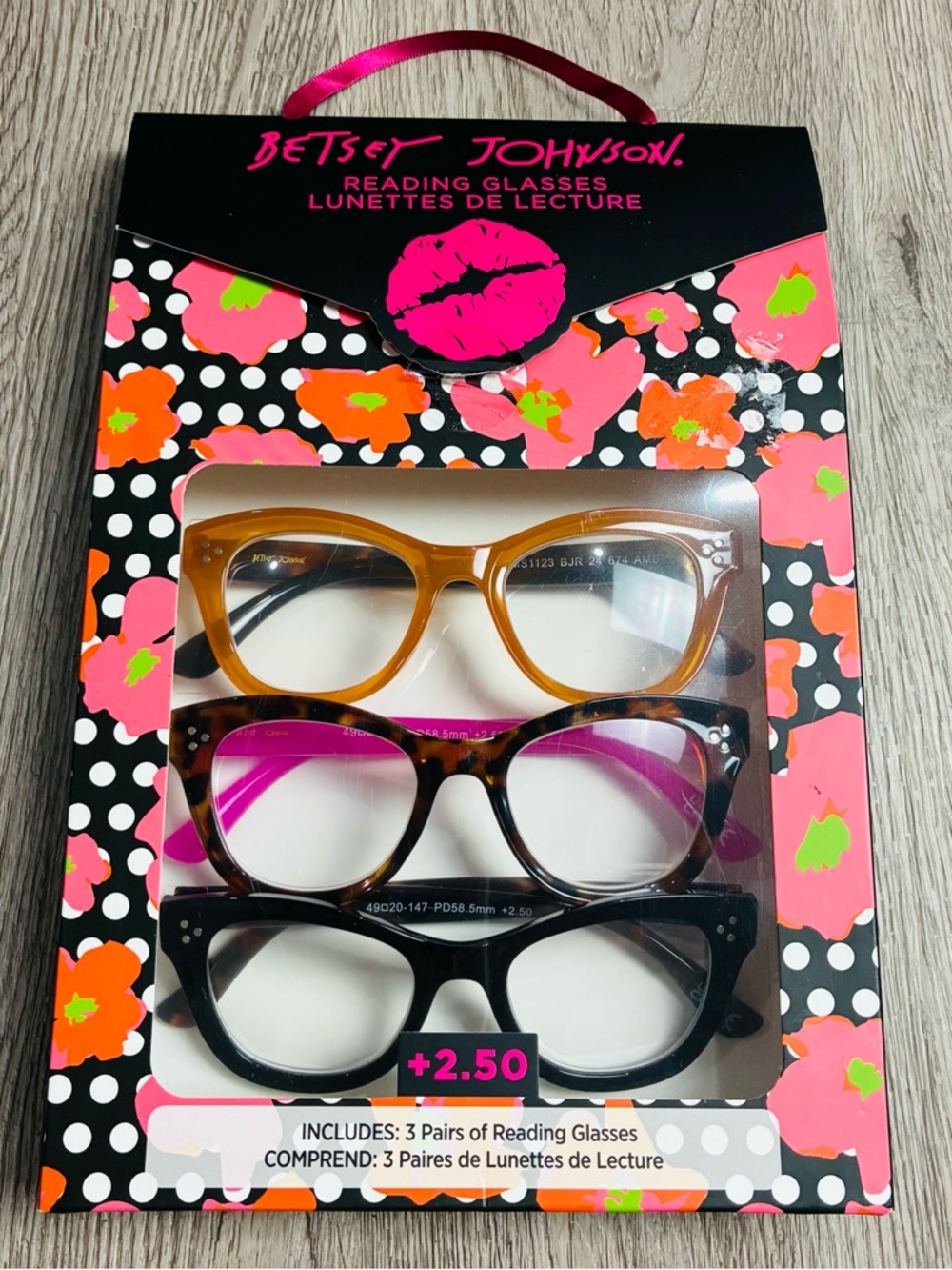 Betsey Johnson 3-Pack Reading Glasses Bundle +2.50 Chic Frames Set